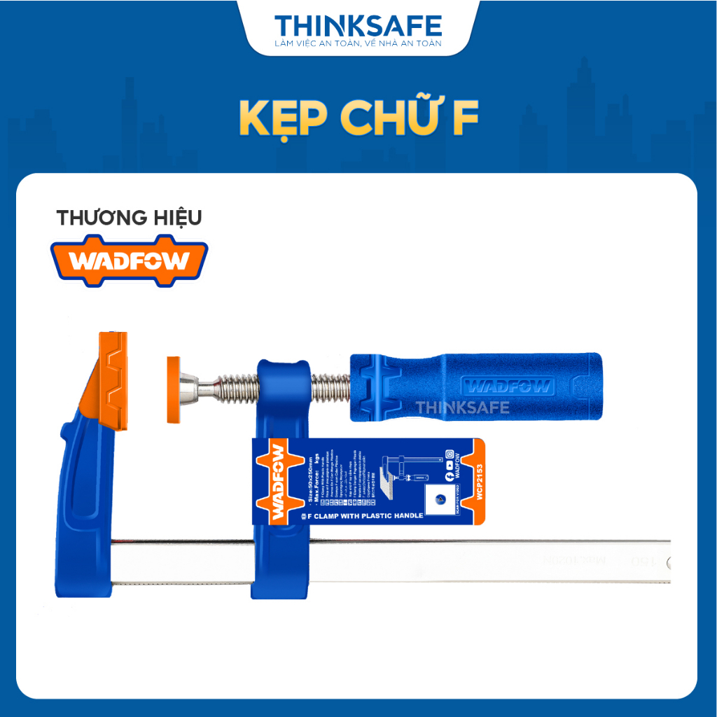 Kẹp chữ F Wadfow kẹp gỗ nhiều kích thước thanh ren mạ kẽm thước kẹp mạ niken tay cầm nhựa êm thoải mái - Thinksafe