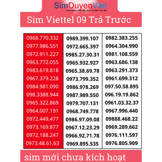 SIM VIETTEL ĐẦU 09 ĐẸP - SIM TRẢ TRƯỚC - CHỌN SỐ - NGHE GỌI - 4G - ĐĂNG KÝ 9 CHỦ DỄ DÀNG