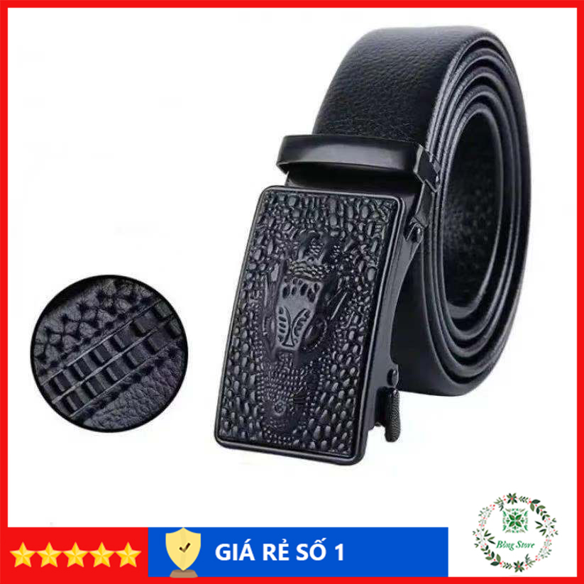 Thắt lưng nam mặt cá sấu, dây nịt nam khóa tự động, dây lưng da mặt kim loại nguyên khối TLCS001
