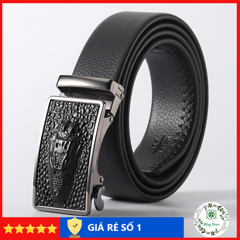 Thắt lưng nam mặt cá sấu, dây nịt nam khóa tự động, dây lưng da mặt kim loại nguyên khối TLCS001