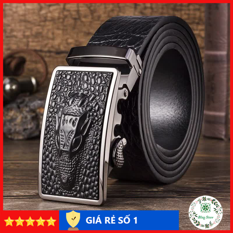 Thắt lưng nam mặt cá sấu, dây nịt nam khóa tự động, dây lưng da mặt kim loại nguyên khối TLCS001