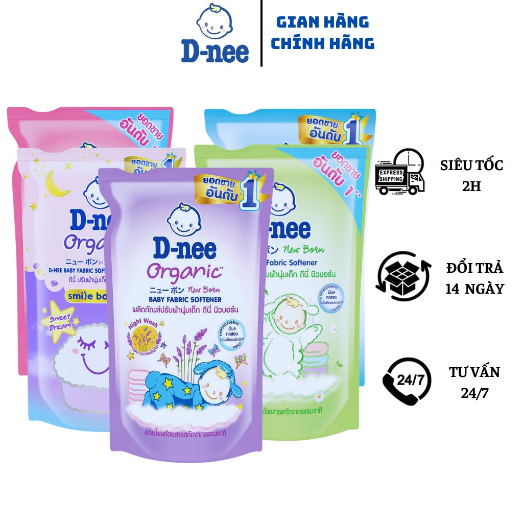 ComBo 3 Túi Nước xả vải Dnee Thái Lan Túi 550ml làm mềm vải nhiều mùi hương cho bé