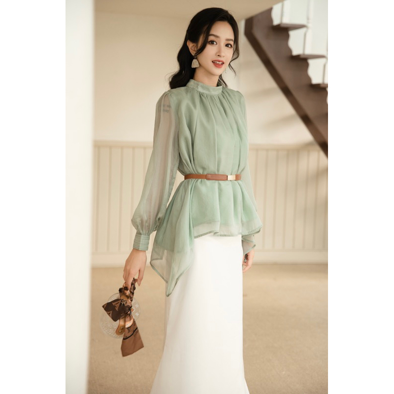 Set áo tơ váy dây lụa đuôi cá Vivien