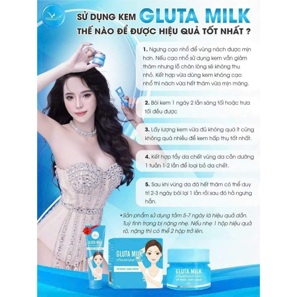 Kem Giảm Thâm Nách,Thâm Mông, Đầu Gối, Khuỷu Tay Gluta Milk Thái Lan15g Tặng Tuýp Nhỏ 10gr Giúp Da Trắng Mịn Khử Mùi
