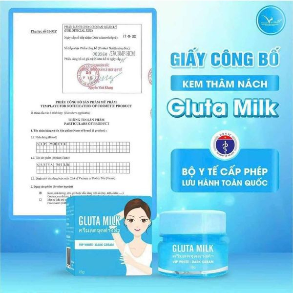 Kem Giảm Thâm Nách,Thâm Mông, Đầu Gối, Khuỷu Tay Gluta Milk Thái Lan15g Tặng Tuýp Nhỏ 10gr Giúp Da Trắng Mịn Khử Mùi