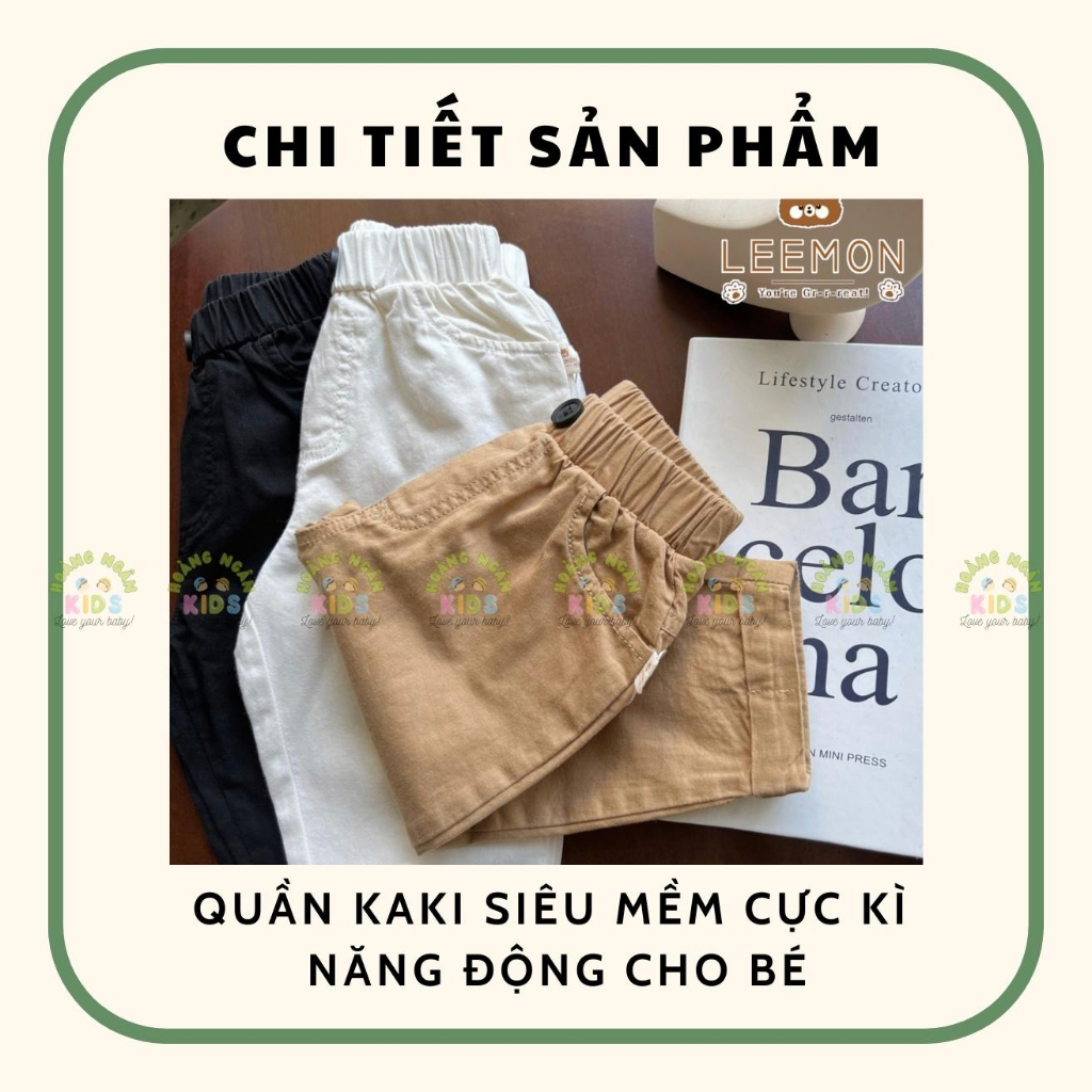 Quần kaki trơn màu bé trai, quần dài kaki mềm cho bé Leemon