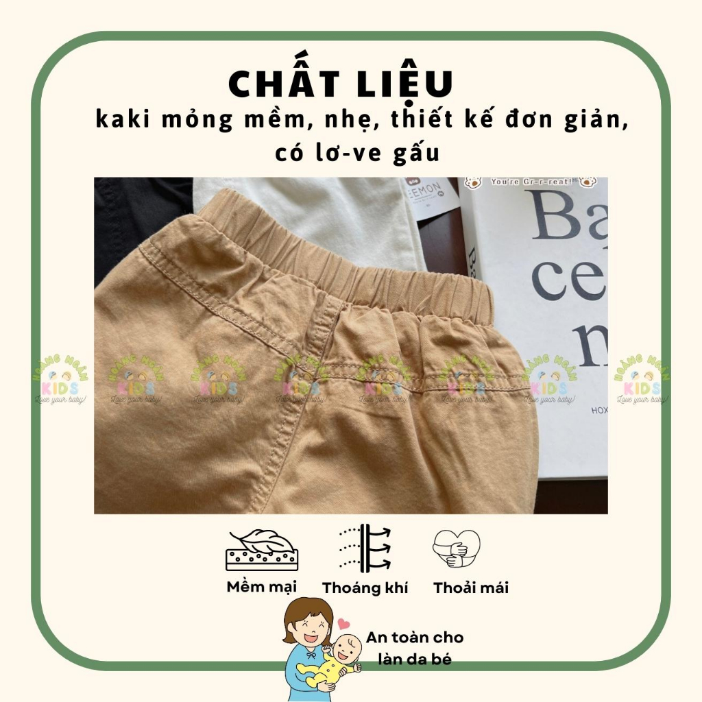 Quần kaki trơn màu bé trai, quần dài kaki mềm cho bé Leemon