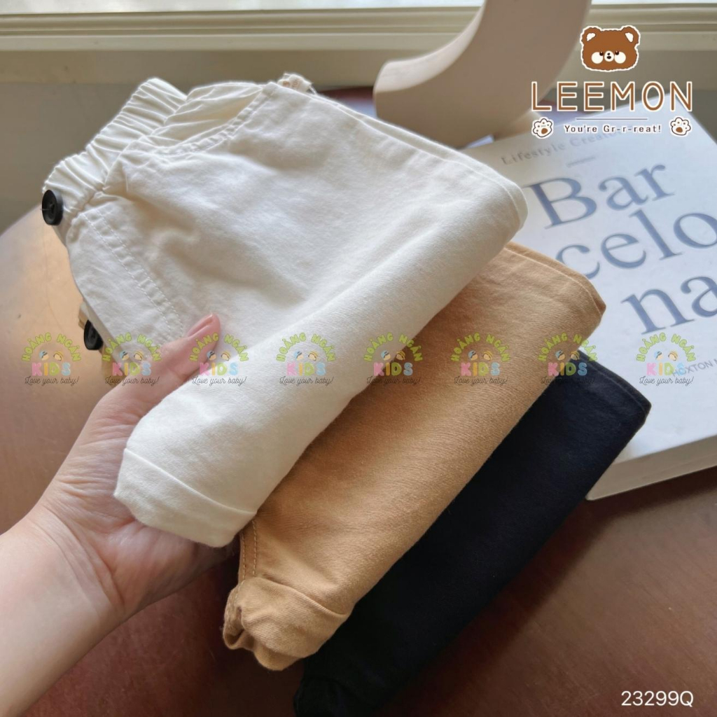 Quần kaki trơn màu bé trai, quần dài kaki mềm cho bé Leemon