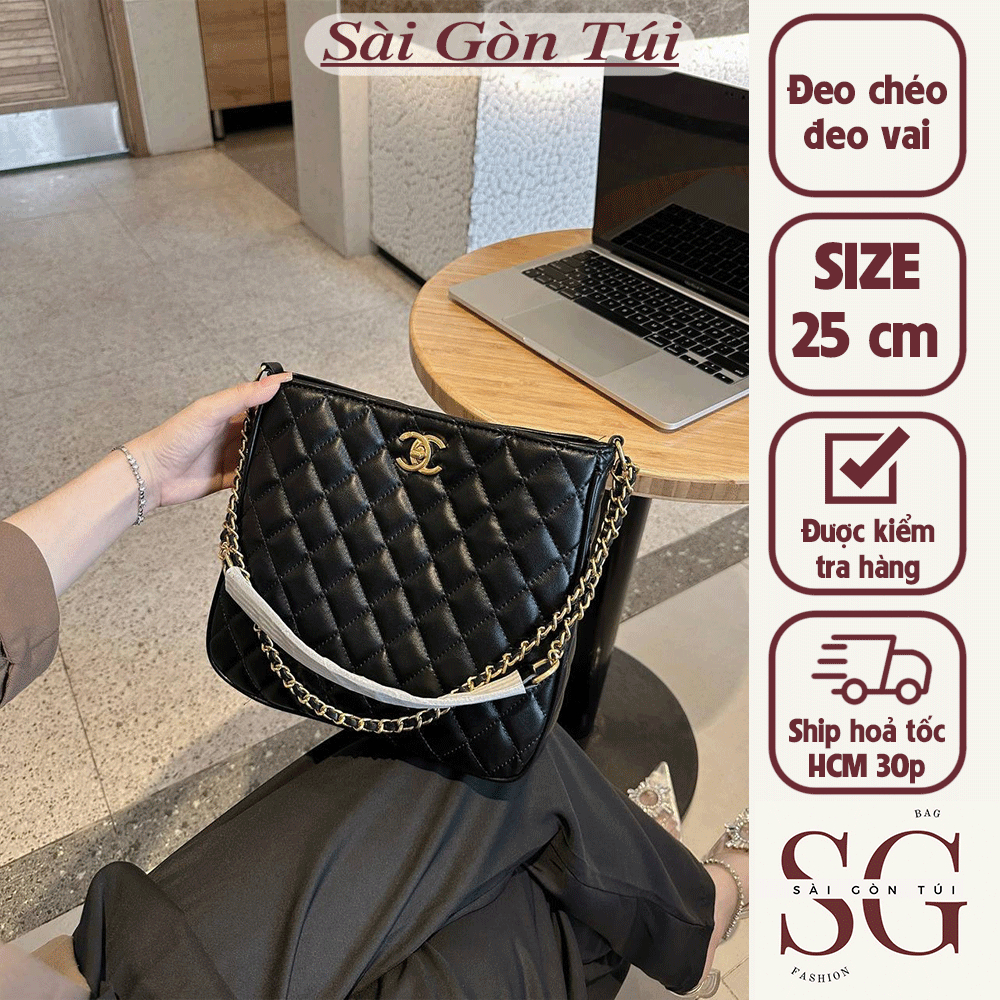 Túi Công Sở, Túi Cỡ Lớn Da Đen Phối Xích size to đựng được nhiều đồ đi làm, đi chơi, du lịch (Sài Gòn Túi)