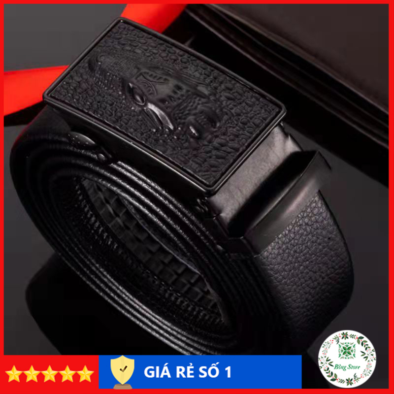 Thắt lưng nam mặt cá sấu, dây nịt nam khóa tự động, dây lưng da mặt kim loại nguyên khối TLCS001