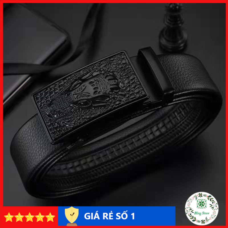 Thắt lưng nam mặt cá sấu, dây nịt nam khóa tự động, dây lưng da mặt kim loại nguyên khối TLCS001