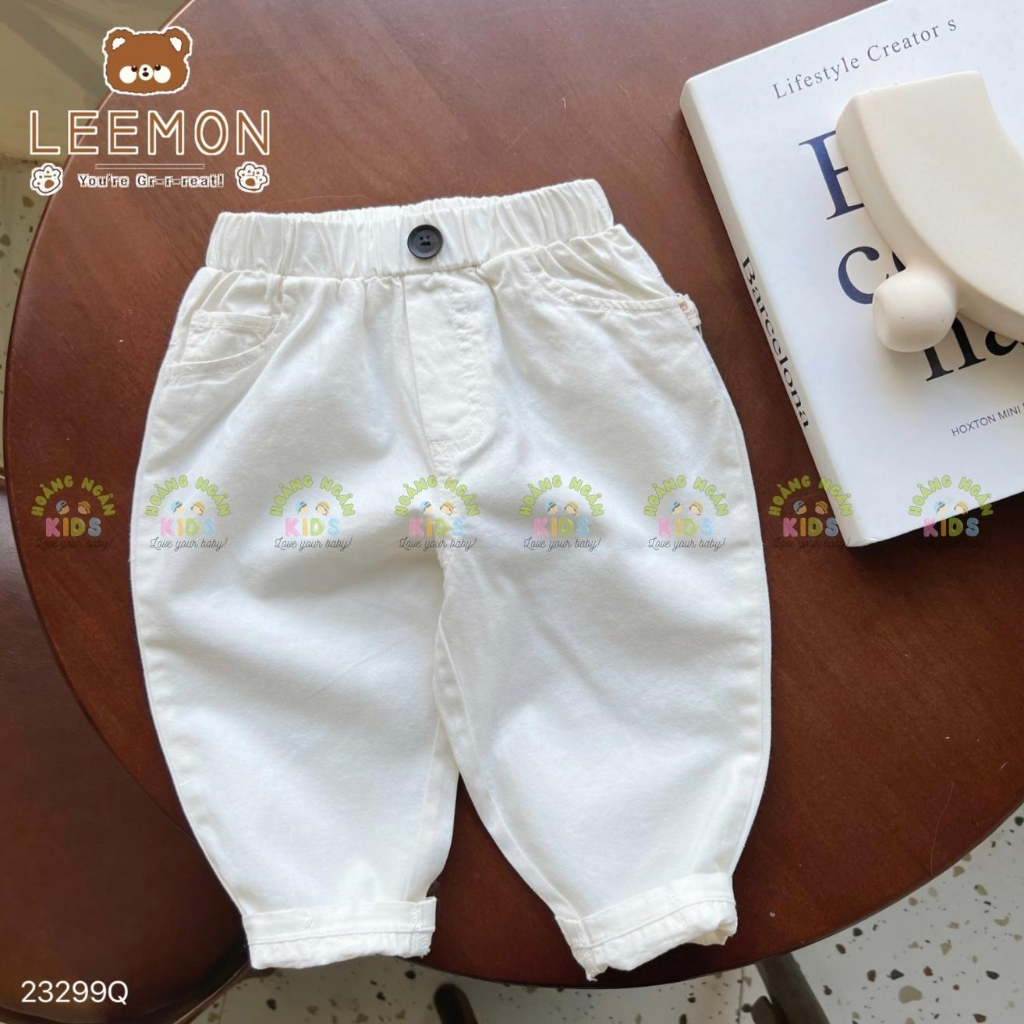 Quần kaki trơn màu bé trai, quần dài kaki mềm cho bé Leemon