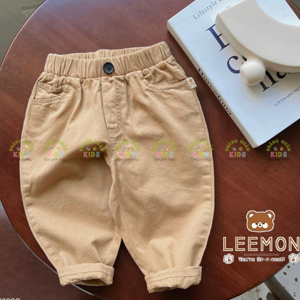 Quần kaki trơn màu bé trai, quần dài kaki mềm cho bé Leemon
