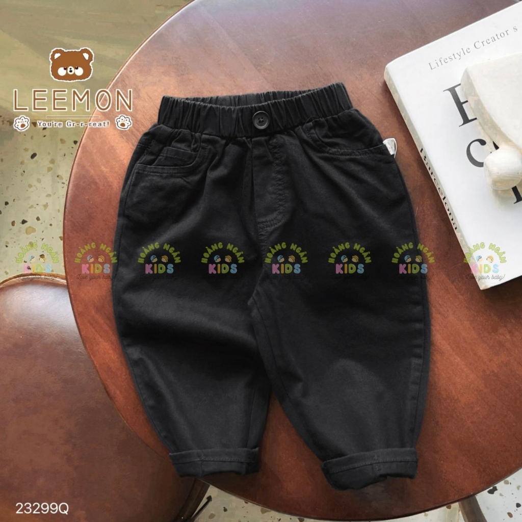 Quần kaki trơn màu bé trai, quần dài kaki mềm cho bé Leemon