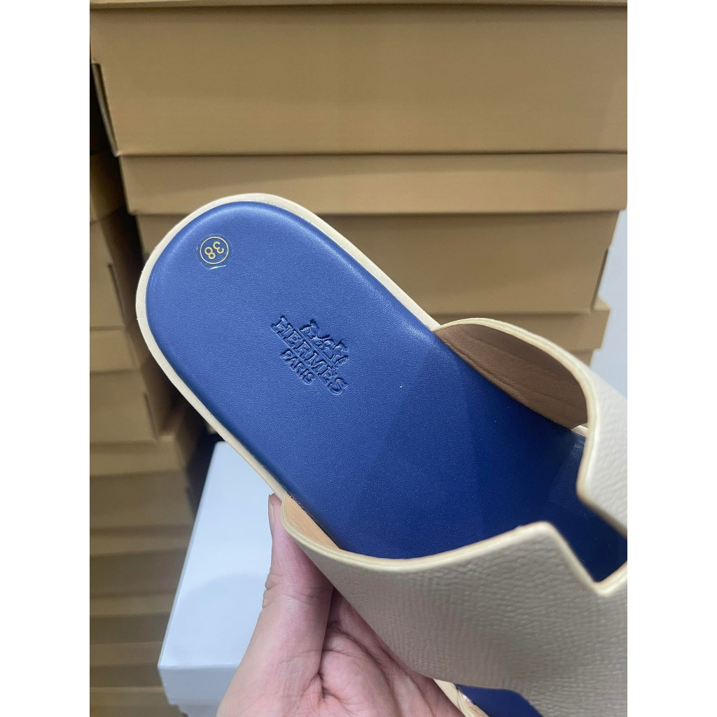 Dép lê nam HM quai ngang da PU trơn sần hình chữ H đế phíp gỗ 3 lớp hàng cao cấp