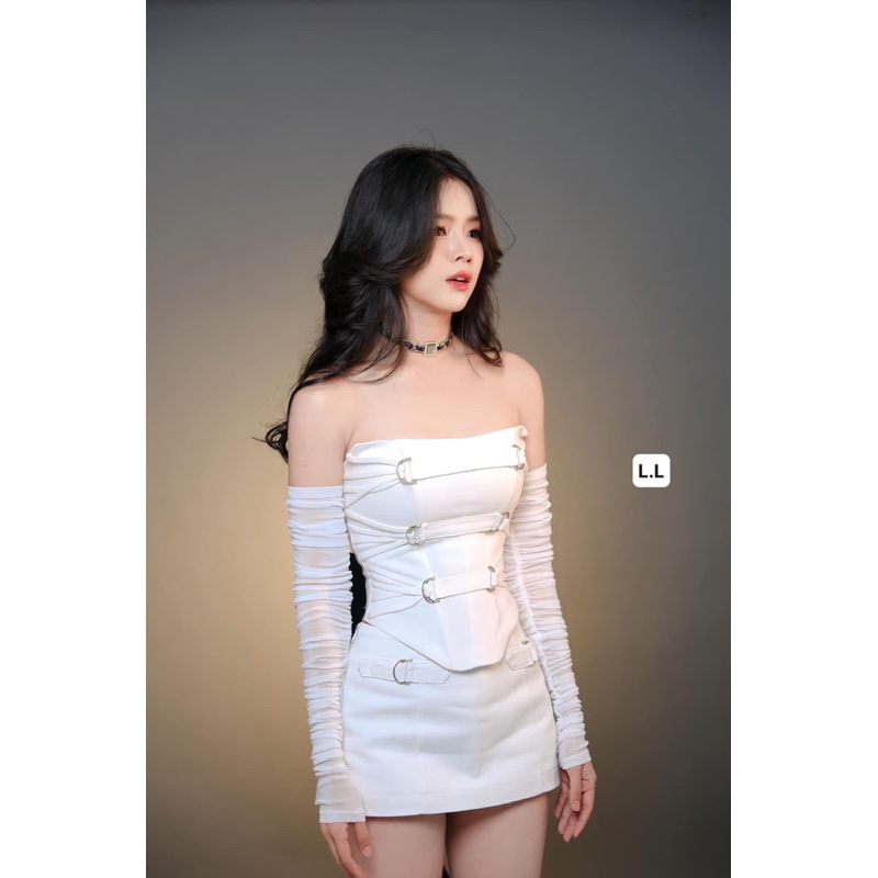 Set Áo Cúp Phối Chân Váy Kèm Gang Tay Rời Chất Umi Phối Lưới