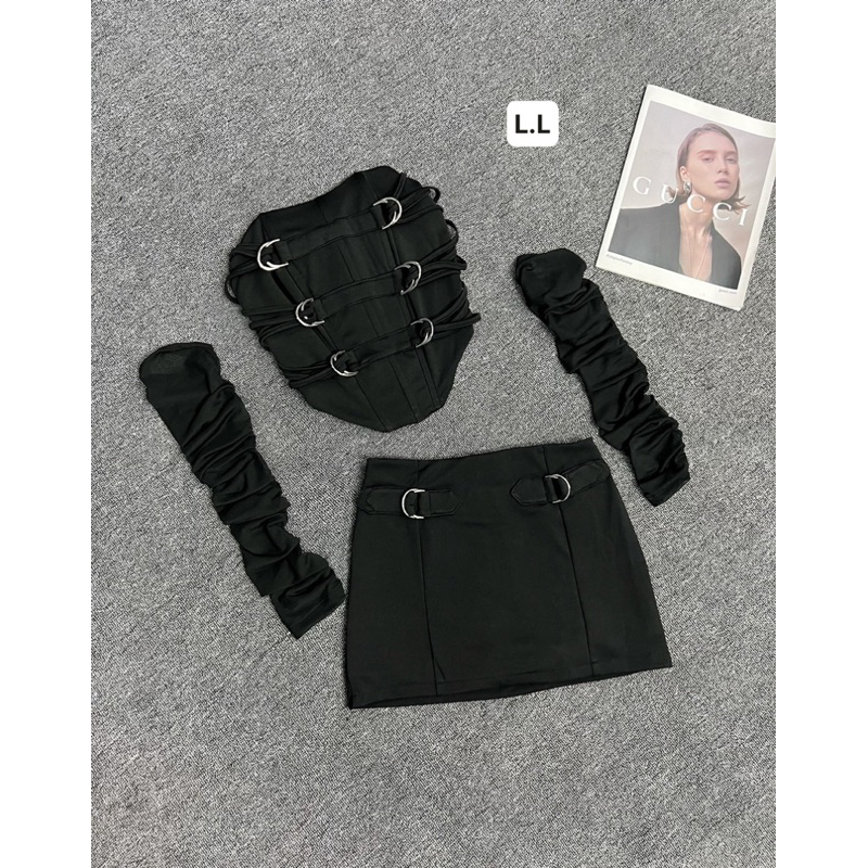 Set Áo Cúp Phối Chân Váy Kèm Gang Tay Rời Chất Umi Phối Lưới