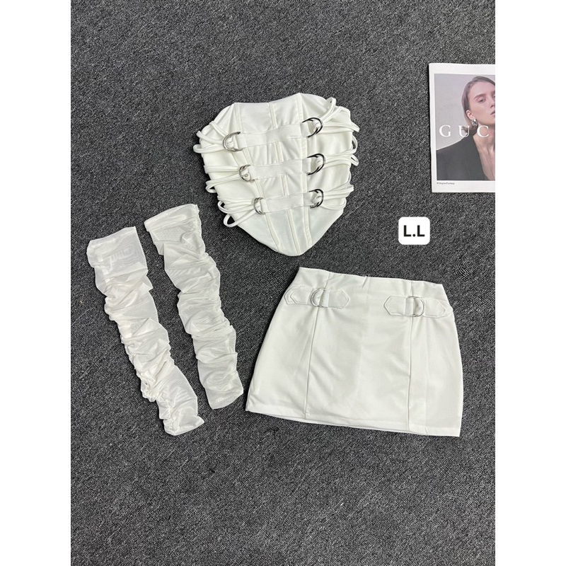 Set Áo Cúp Phối Chân Váy Kèm Gang Tay Rời Chất Umi Phối Lưới