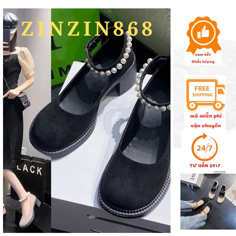 Giày nữ 5f quai ngọc da lộn mui tròn đế siêu nhẹ - G503.ngọc chất nỉ