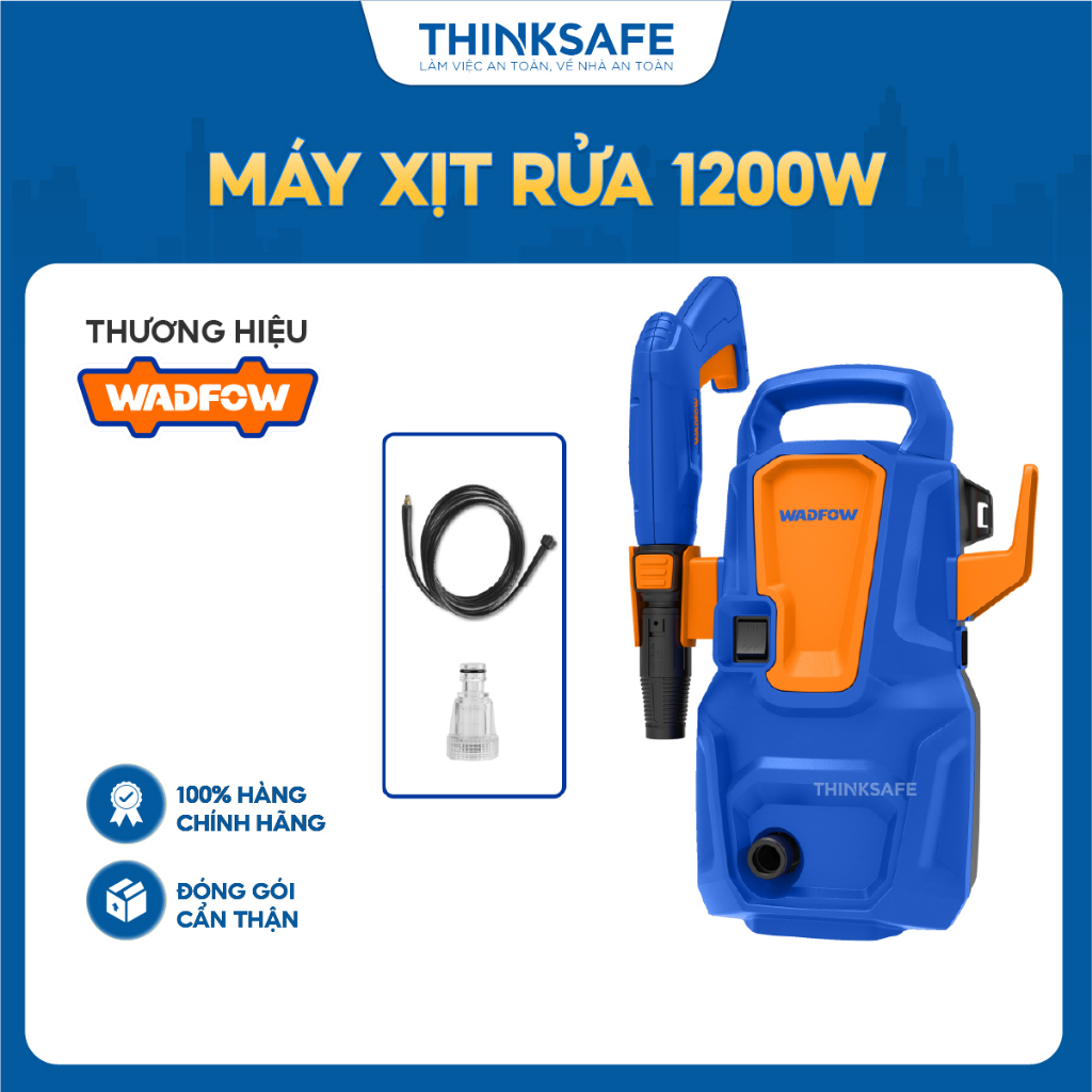 Máy xịt rửa Wadfow WHP3A12 đa năng công suất 1200W không chổi than dây đồng hệ thống dừng tự động gồm súng xịt dây xịt