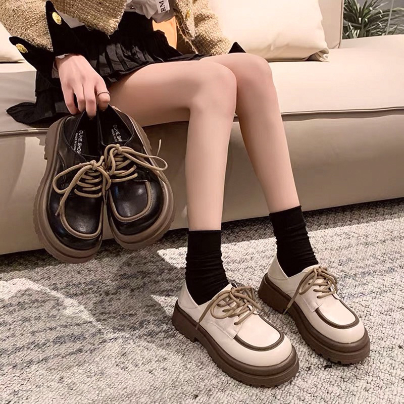 Giày oxford buộc dây đế nâu hai màu đen trắng phong cách trẻ trung năng động