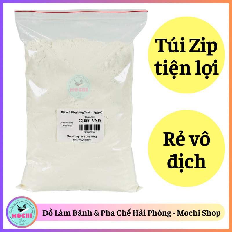 Bột mì 3 Bông Hồng Xanh đa dụng số 11, bột mì chuyên làm bánh bao 1kg