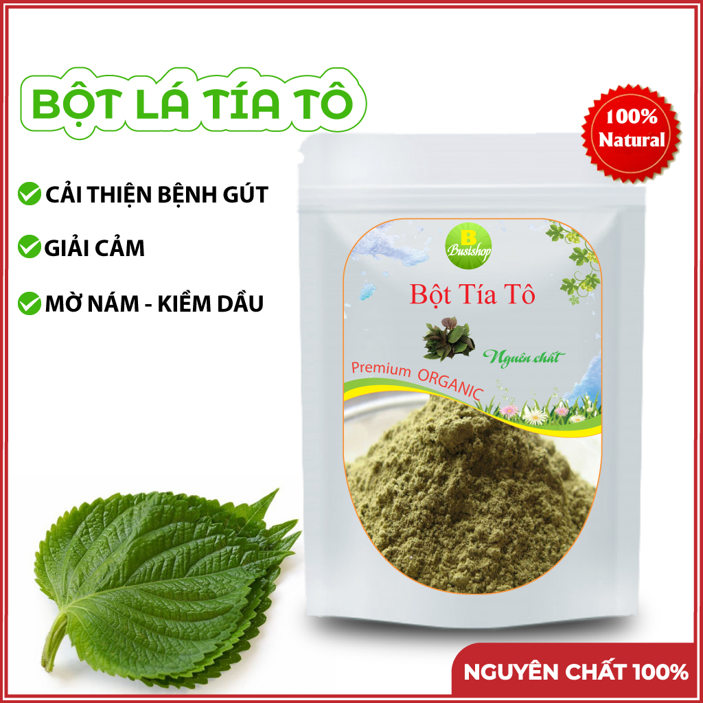 Bột lá tía tô nguyên chất 100g - Giảm mụn, sáng da, mờ thâm nám, hỗ trợ bệnh gout