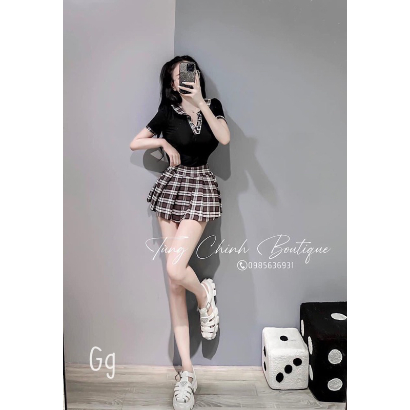 SET VÁY CARO TẦNG ÁO BẸT VAI TAY DÀI SIÊU HOT