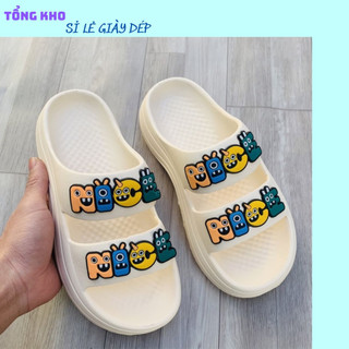 Dép lê nữ Cross 2 quai gắn Stickers hai màu đen trắng HL4001