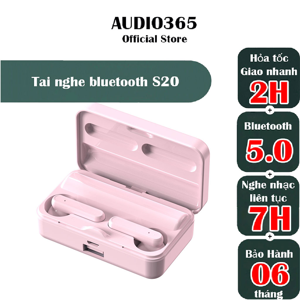 Tai nghe bluetooth S20 siêu nhỏ gọn, bass cực hay, pin 7H, chống nước ipx7 - AUDIO365