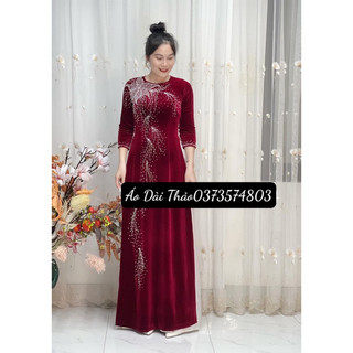 Áo dài nhung tặng mẹ, áo dài bà sui, đính kết thủ công