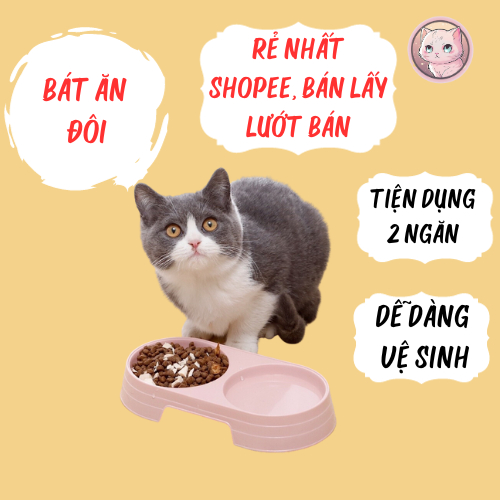 Bát Ăn Đôi Nhựa Cho Thú Cưng