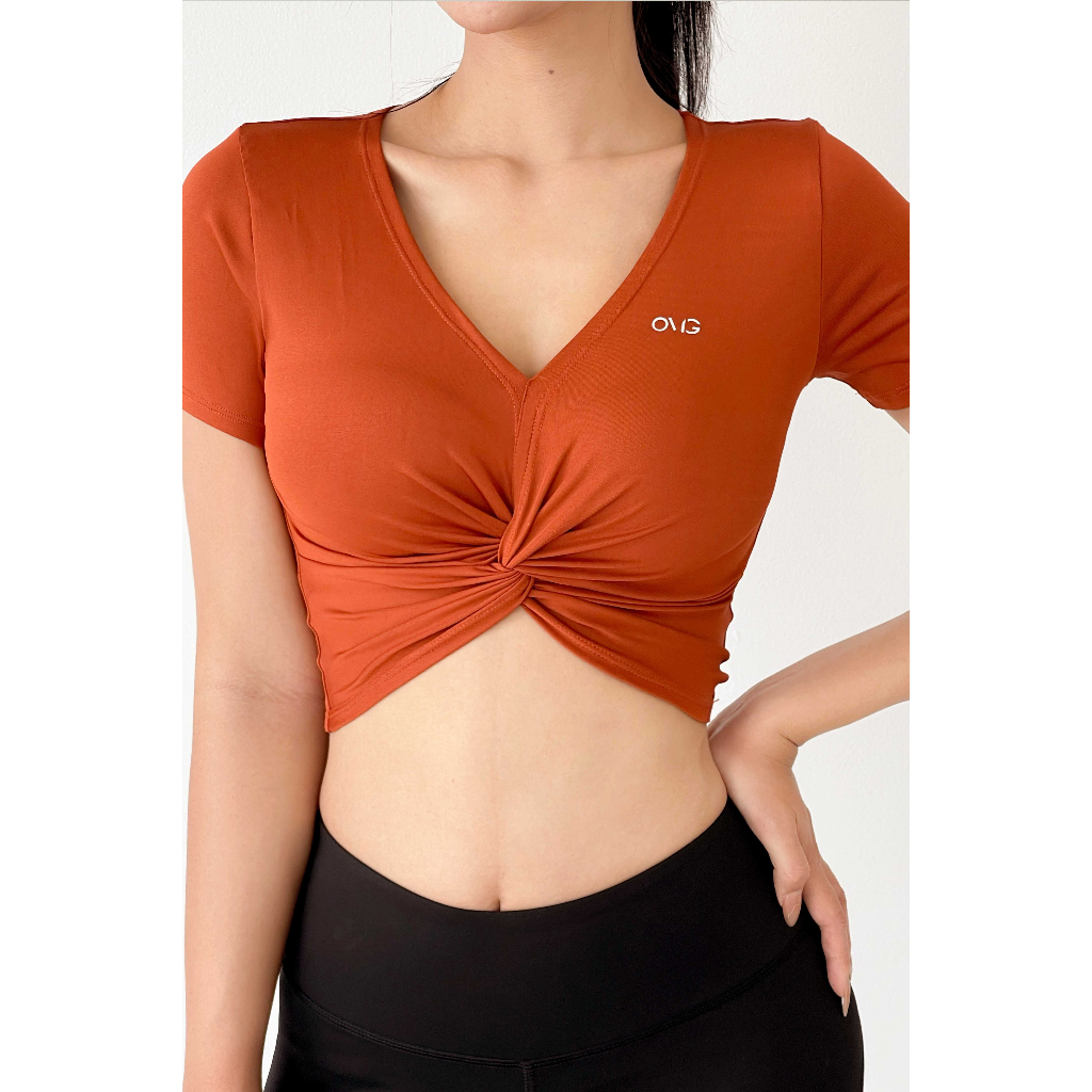 Áo tập Nữ BIKINI PASSPORT kiểu croptop xoắn eo - màu Cam đất - BG082_CD