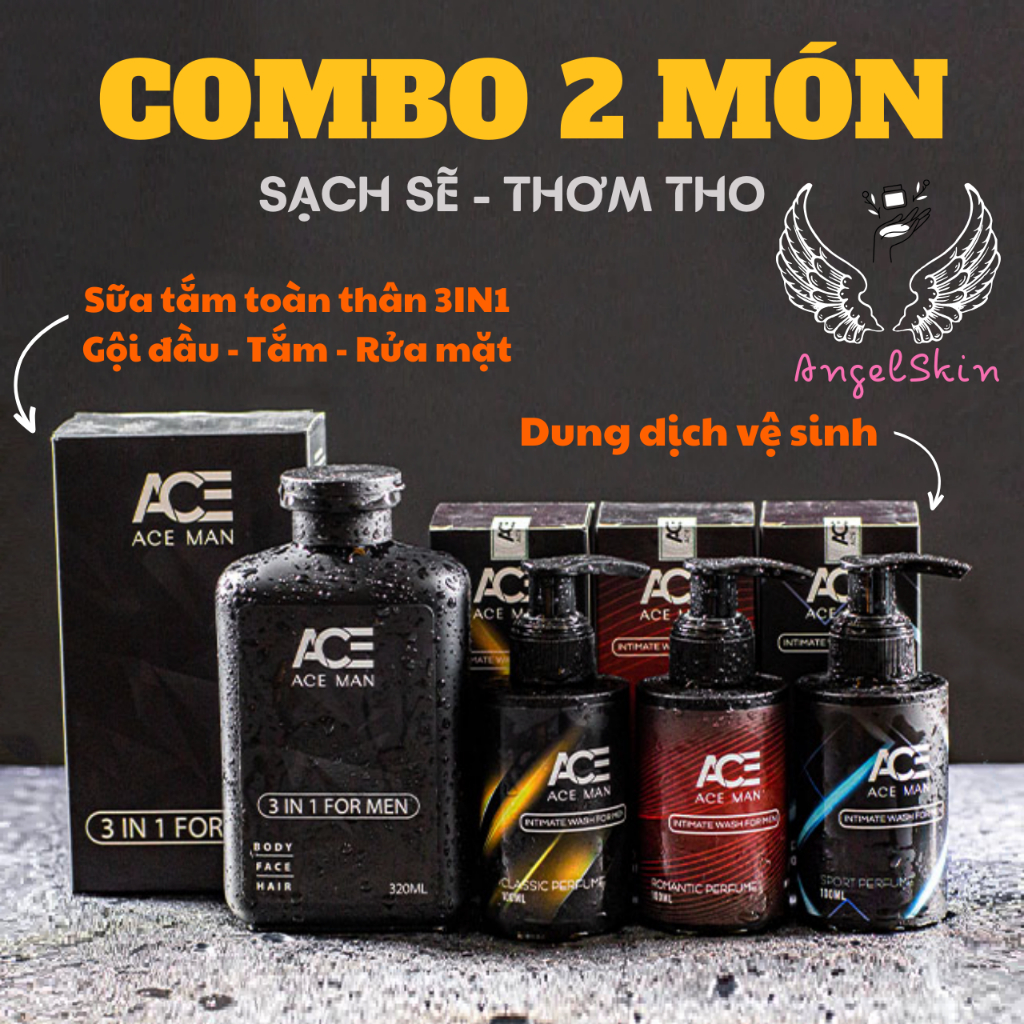 [ COMBO 2 MÓN ] Sữa tắm gội toàn thân 3 in 1 ACEMAN 320 ML & Dung dịch vệ sinh nam ACEMAN Lọ 100ml | ANGELSKIN