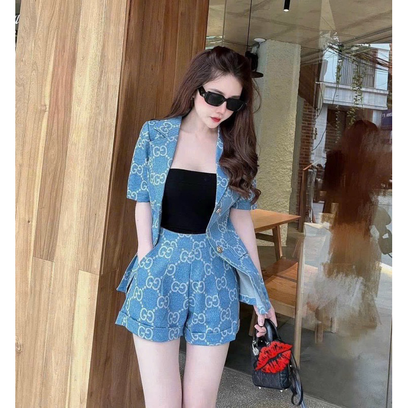 Sét bộ đùi thời trang nữ mặc đi chơi chất kaki bố in hoạ tiết vest tay ngắn kèm lót mix quần short đùi 3 màu