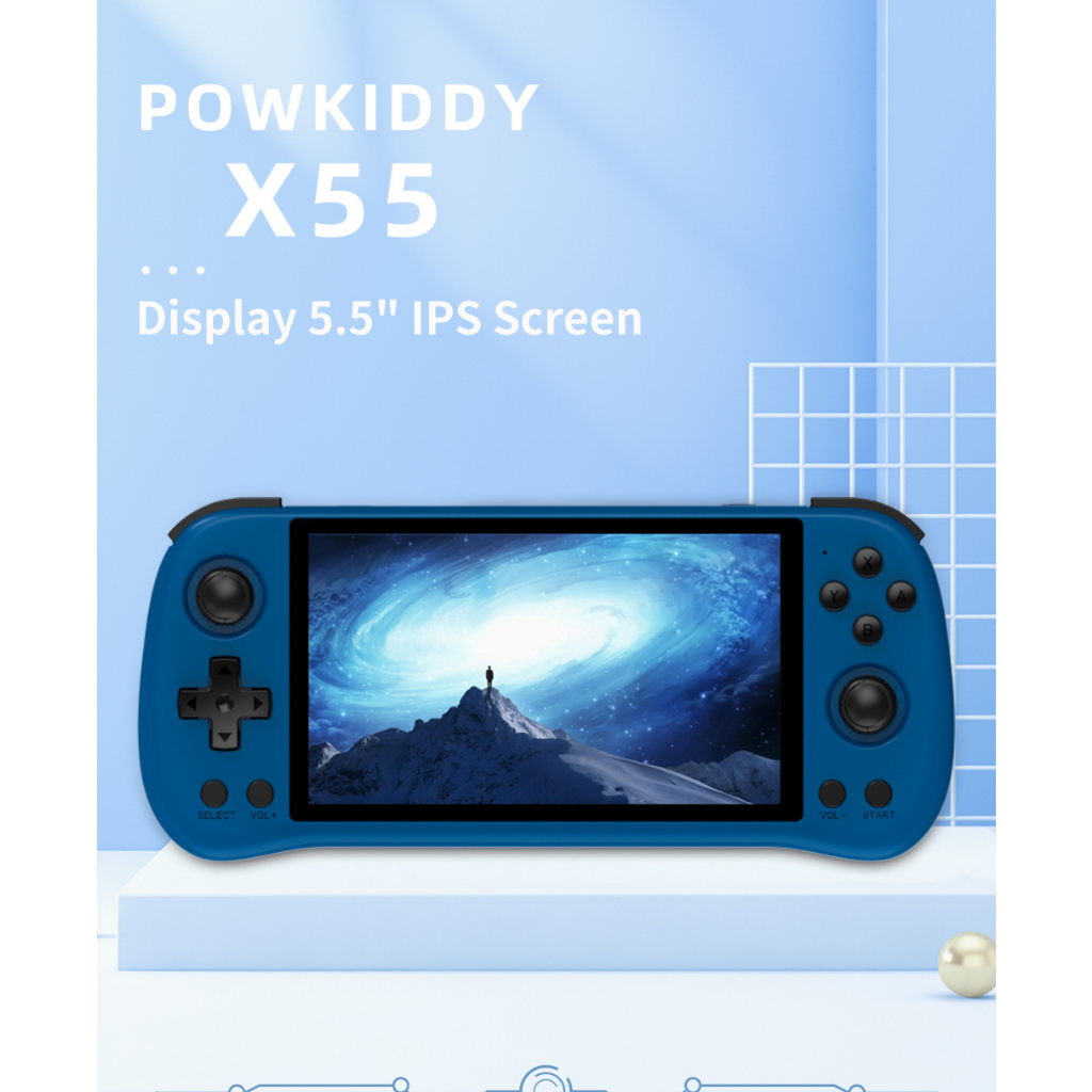 Máy chơi game Powkiddy X55 – Màn IPS 5.5 inch - Chơi game PSP, PS1, N64, DREAMCAST, NES, SNES, GBA, SEGA, MAME, FBA, CPS
