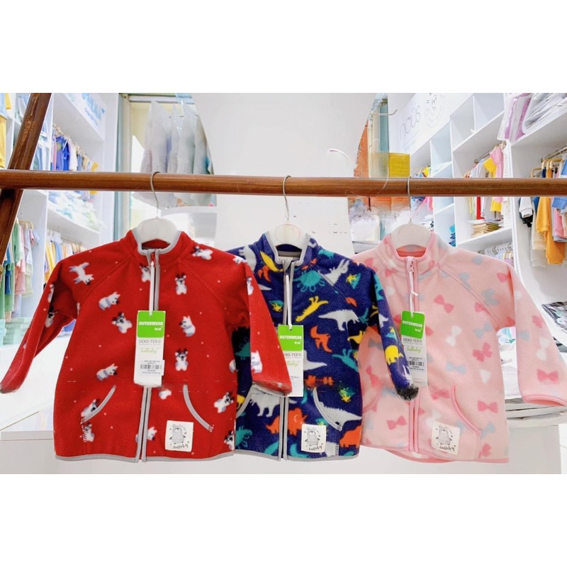 Áo khoác kéo khoá vải nỉ lông 2 mặt ấm áp cho bé 1-5 tuổi chính hãng lullaby