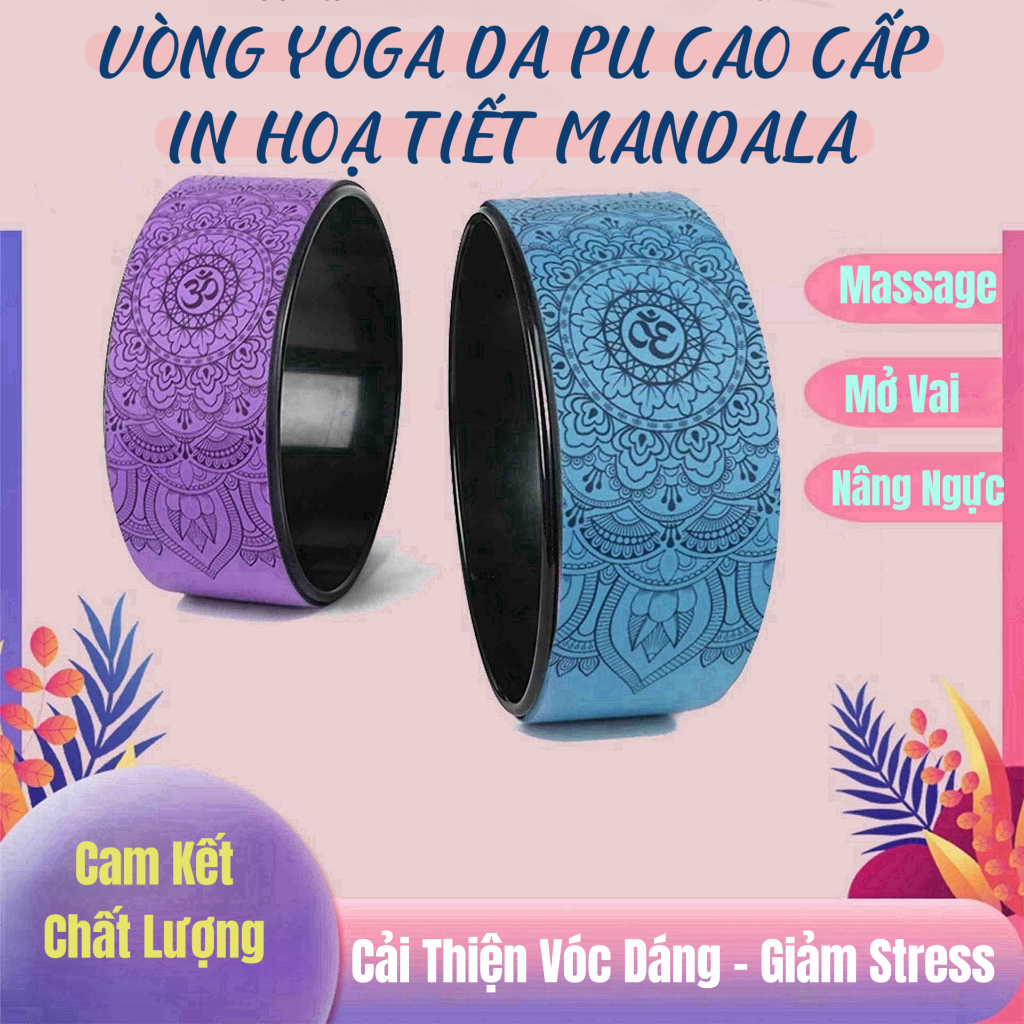 Vòng Yoga Da PU - Vòng Yoga Bọc Da PU Hoạ Tiết Hoa Mandala Khung Nhựa ABS Cao Cấp Chính Hãng Yoga Wh