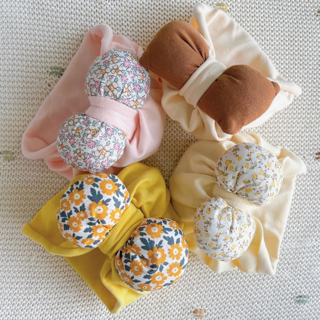 🅷.🄴🅅🄰🄽  Nón vải turban thắt nơ cho bé gái, thun co giãn tốt, nhẹ nhàng trùm kín tai bé.