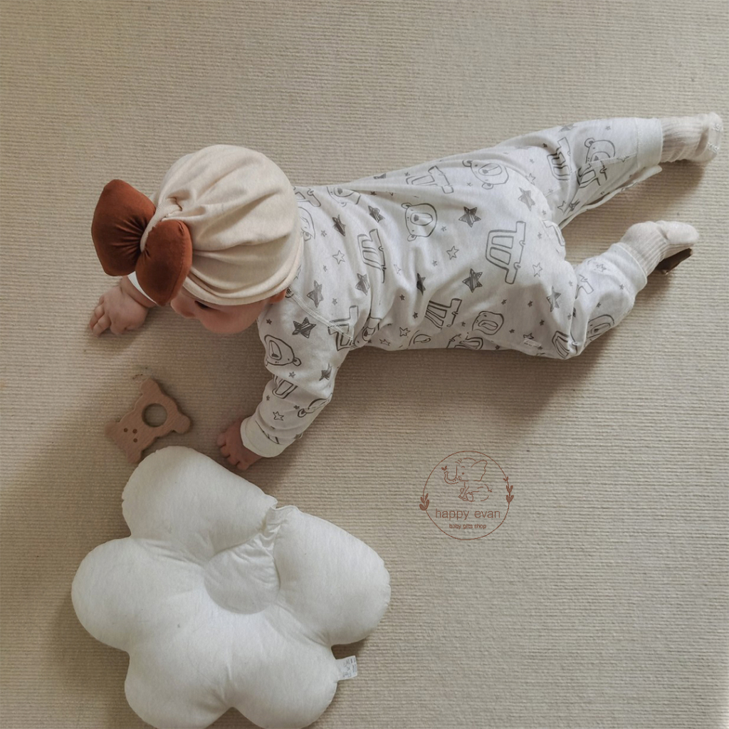 🅷.🄴🅅🄰🄽  Nón vải turban thắt nơ cho bé gái, thun co giãn tốt, nhẹ nhàng trùm kín tai bé.