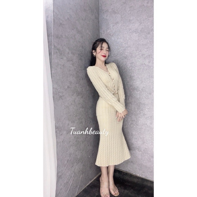 Set len áo tay dài kèm chân váy đuôi cá hàng thiết kế cao cấp siêu đẹp