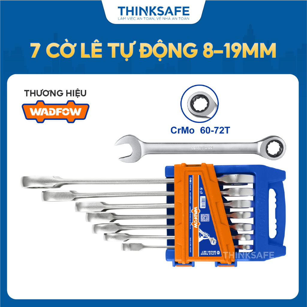 Bộ 7 cờ lê vòng miệng tự động dài 8-19mm Wadfow WSP4207 đầu vặn thép cr mo chất lượng cao bền bỉ mạ bóng đẹp - Thinksafe