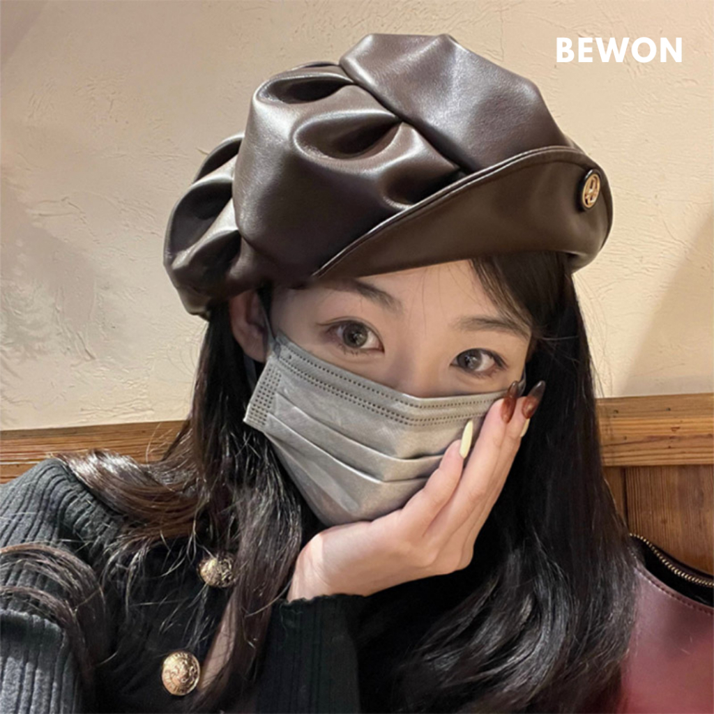 Mũ beret xếp li Bewon Mũ nồi da phong cách Hàn Quốc Mũ họa sĩ Phụ kiện thời trang