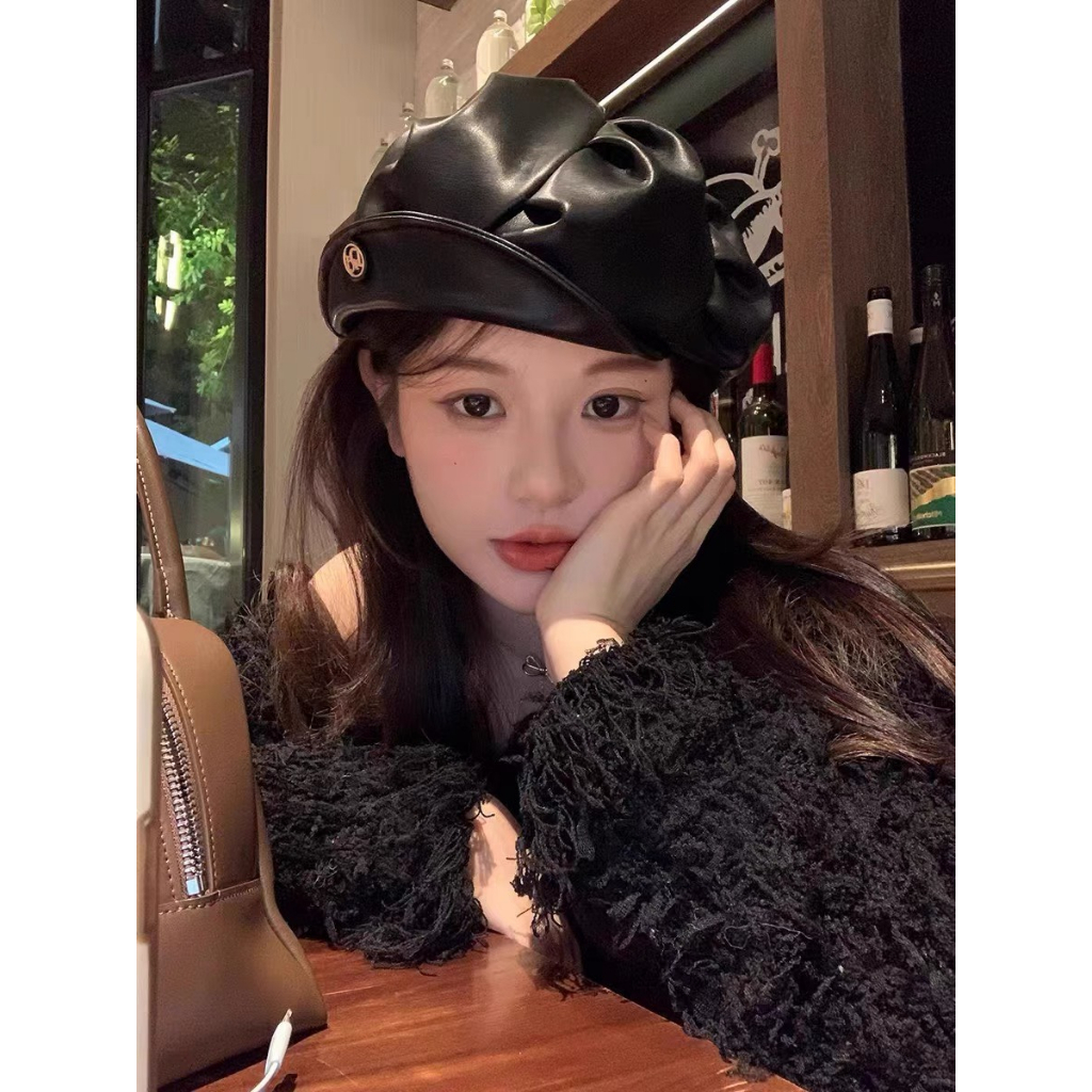 Mũ beret xếp li Bewon Mũ nồi da phong cách Hàn Quốc Mũ họa sĩ Phụ kiện thời trang