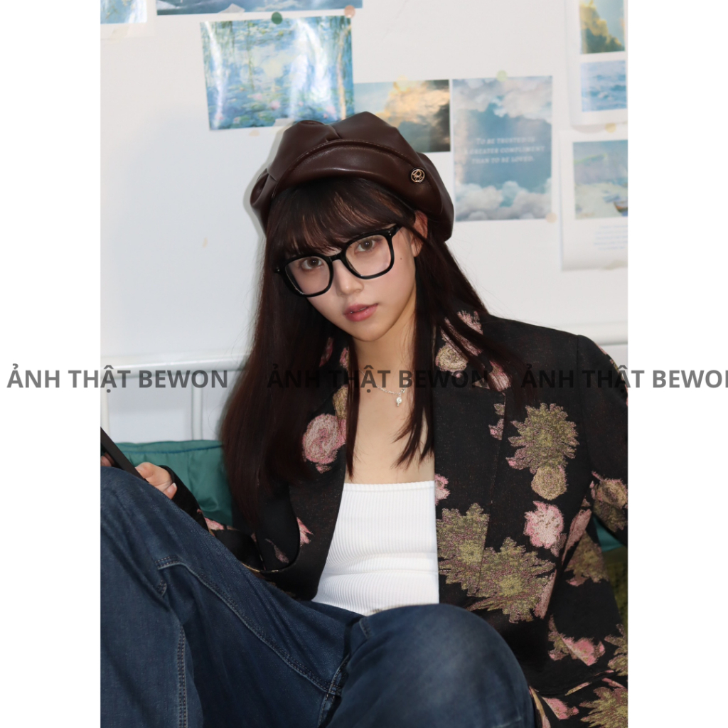 Mũ beret xếp li Bewon Mũ nồi da phong cách Hàn Quốc Mũ họa sĩ Phụ kiện thời trang