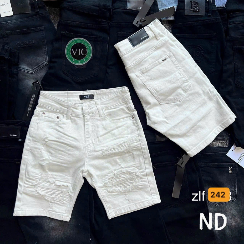 QUẦN SHORT JEAN NAM RÁCH VÁ DA PHỐI DÂY KÉO 2 MÀU ĐEN TRẮNG CƠ BẢN SHORT JEAN VÁ DA 242