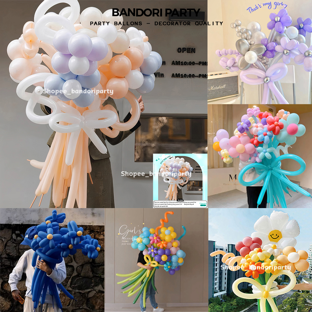 Set Bong Bóng Tạo Hình Bó Hoa Tự Làm DIY - Hoa Bóng Bay Bandori Trang Trí Sự Kiện - Đạo Cụ Chụp Ảnh