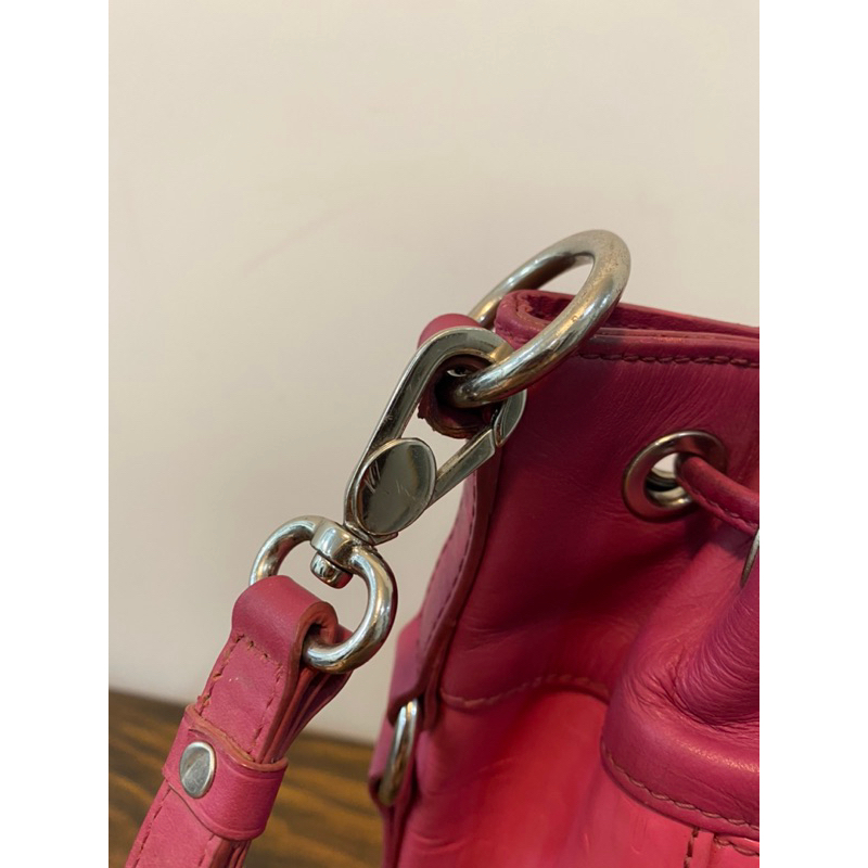 Túi bucket si hiệu Borsalini màu hồng fuchsia da thật - secondhand