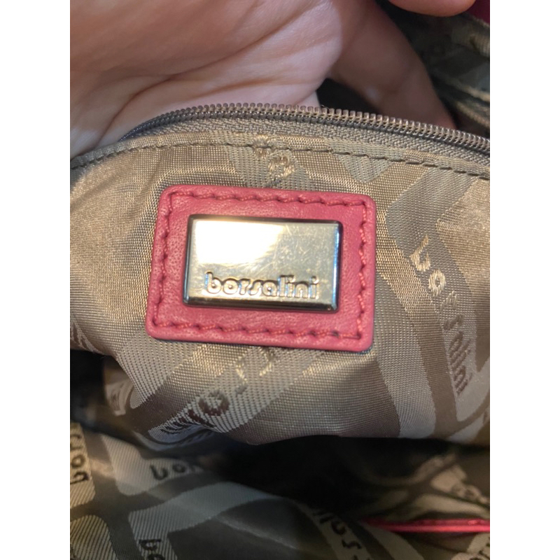 Túi bucket si hiệu Borsalini màu hồng fuchsia da thật - secondhand
