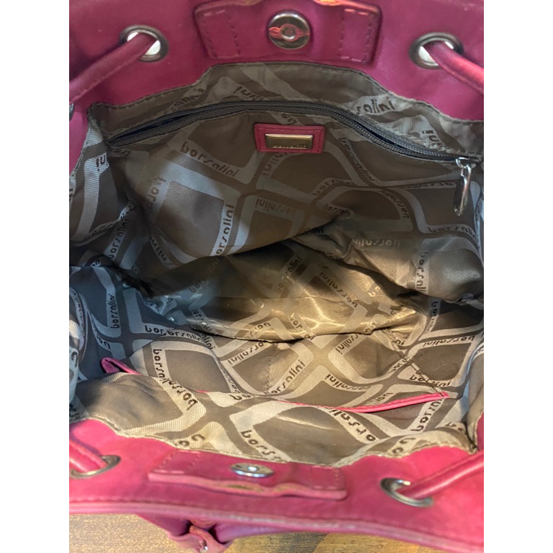 Túi bucket si hiệu Borsalini màu hồng fuchsia da thật - secondhand